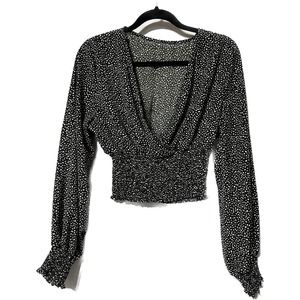 SHEIN black white polka dot smoked‎ waist shirt size L